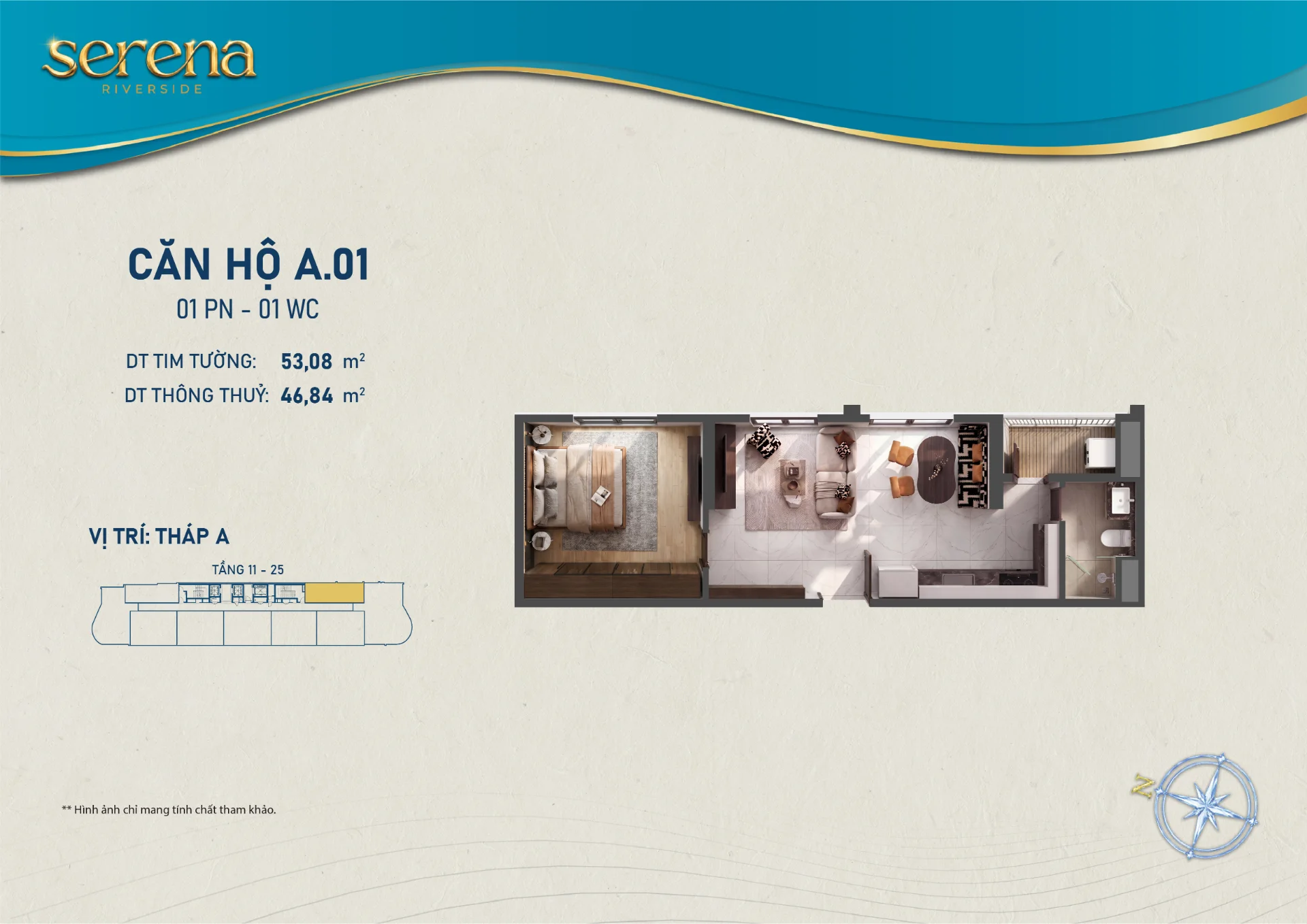 Bán căn 1PN Serena Riverside hướng QL13 giá tốt hơn căn view sông