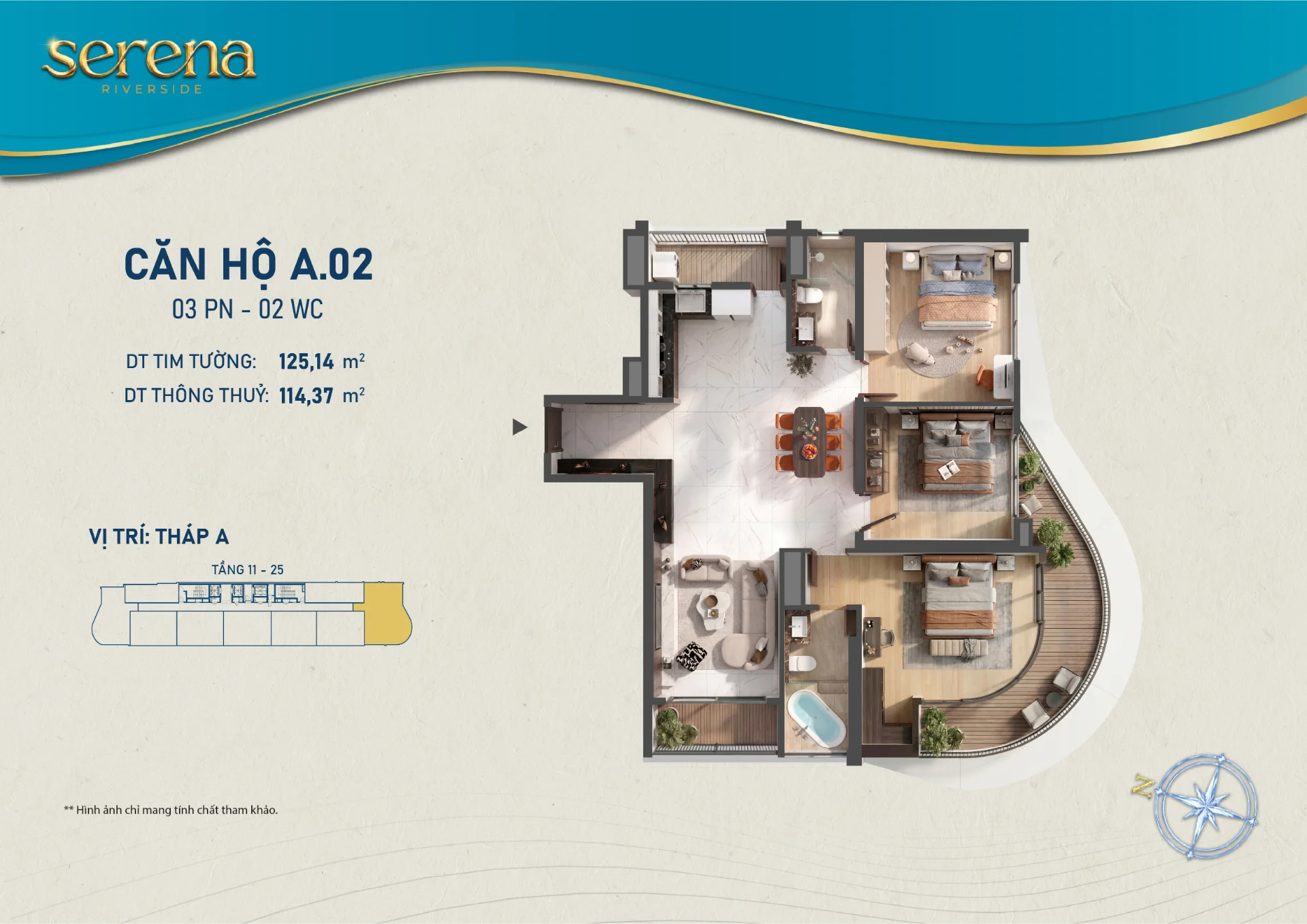 Bán căn 3PN hiếm SERENA RIVERSIDE bancol tầm nhìn panorama
