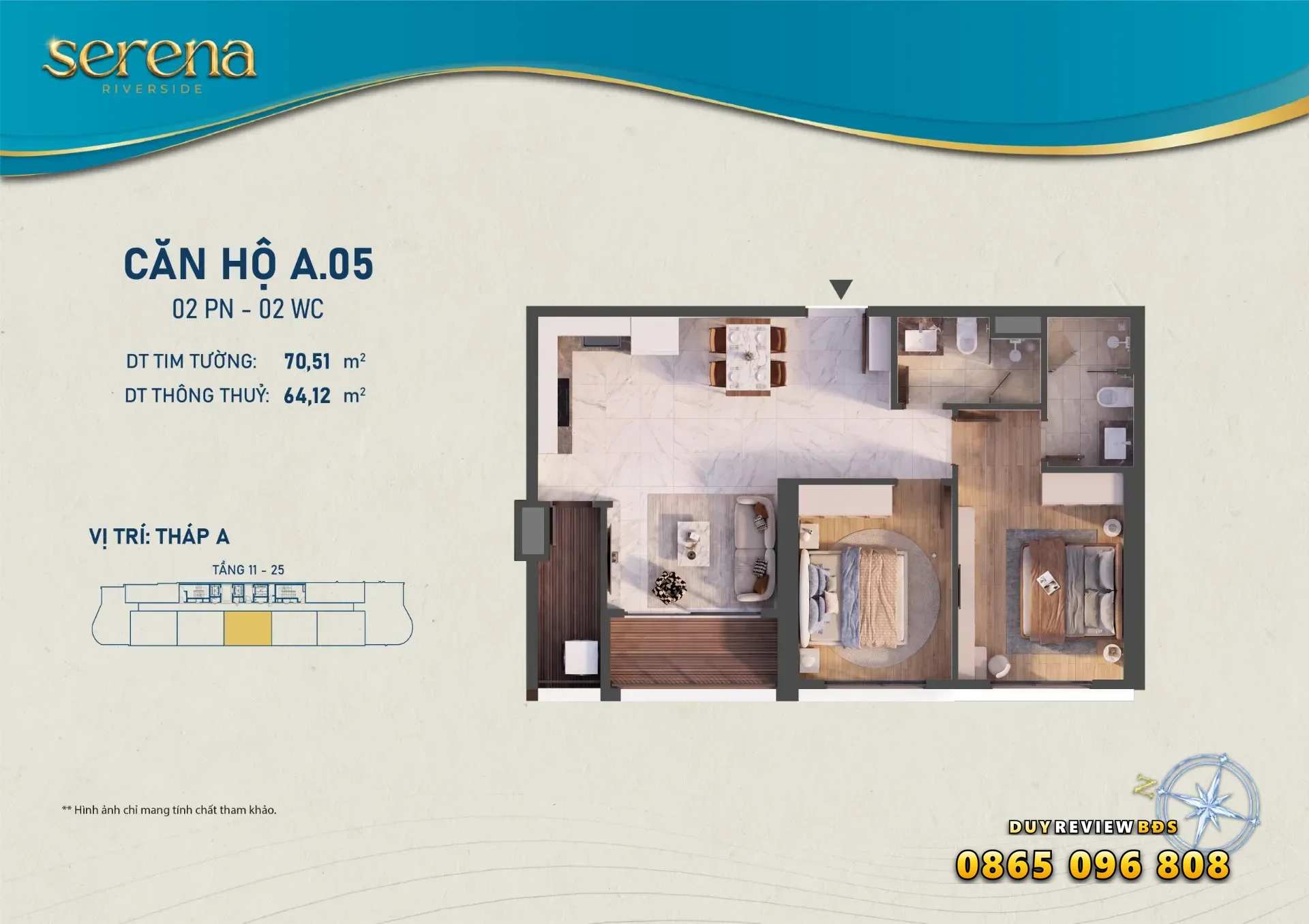 Bán căn 2PN Serena Riverside view sông SG giá tháng 11